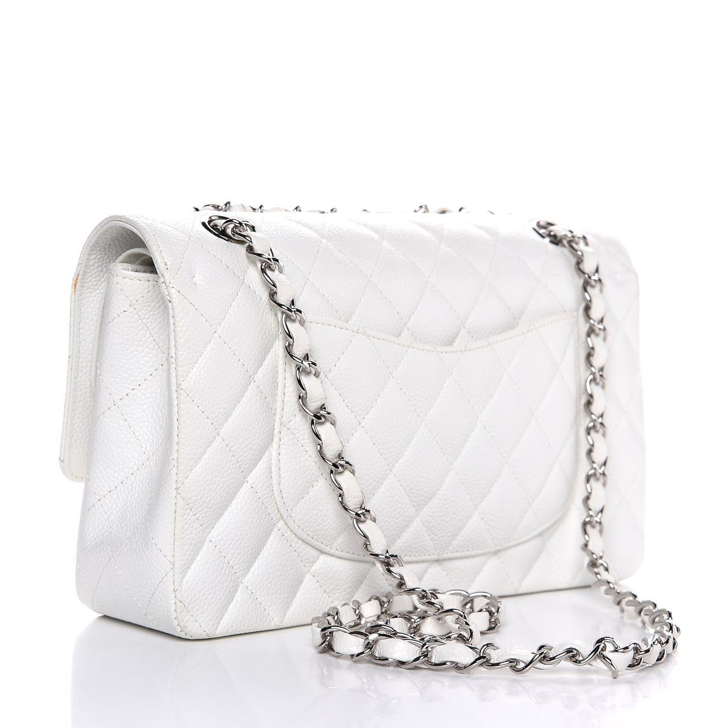 Caviar Quilted Medium Double Flap White