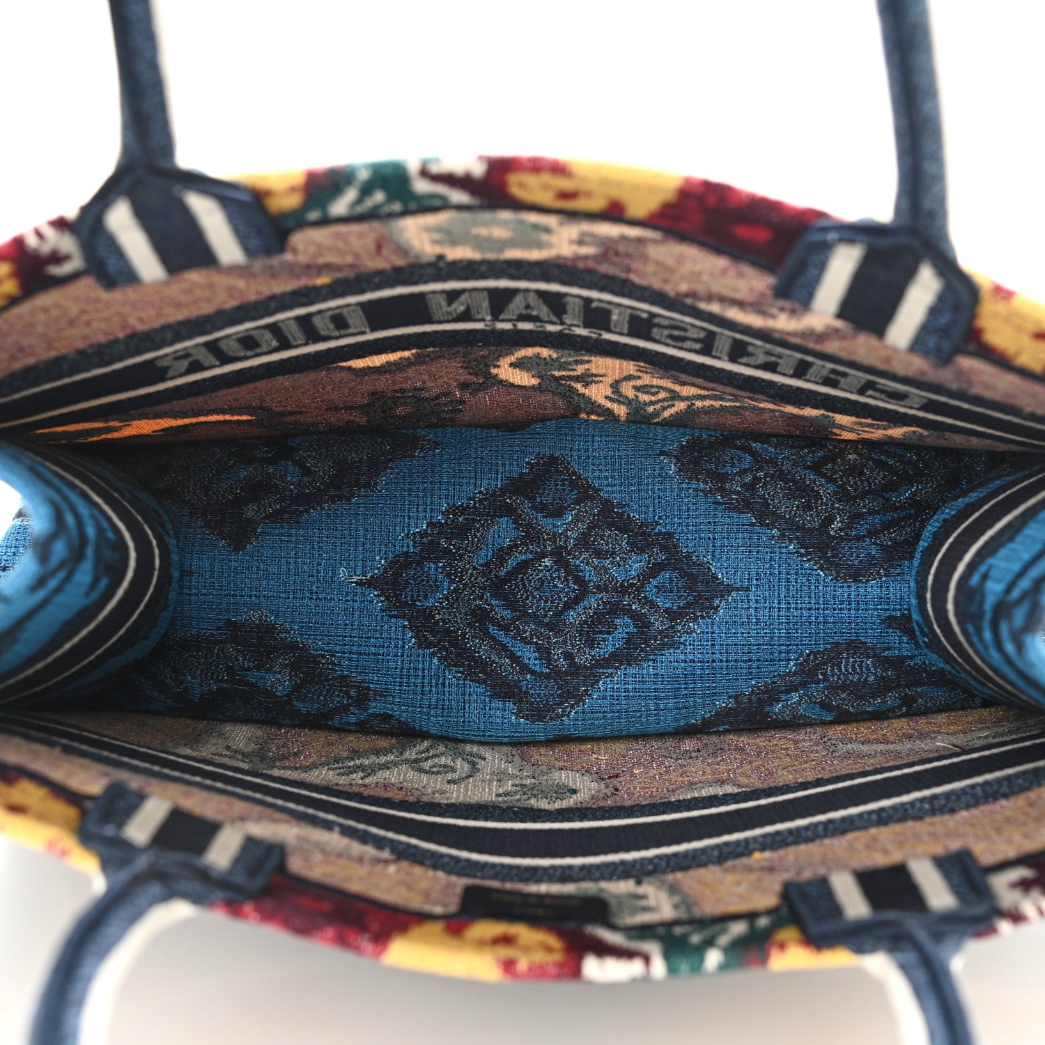 Christian Dior Canvas Embroidered Paisley Medium Book Tote Blue Multicolor 5 of 10