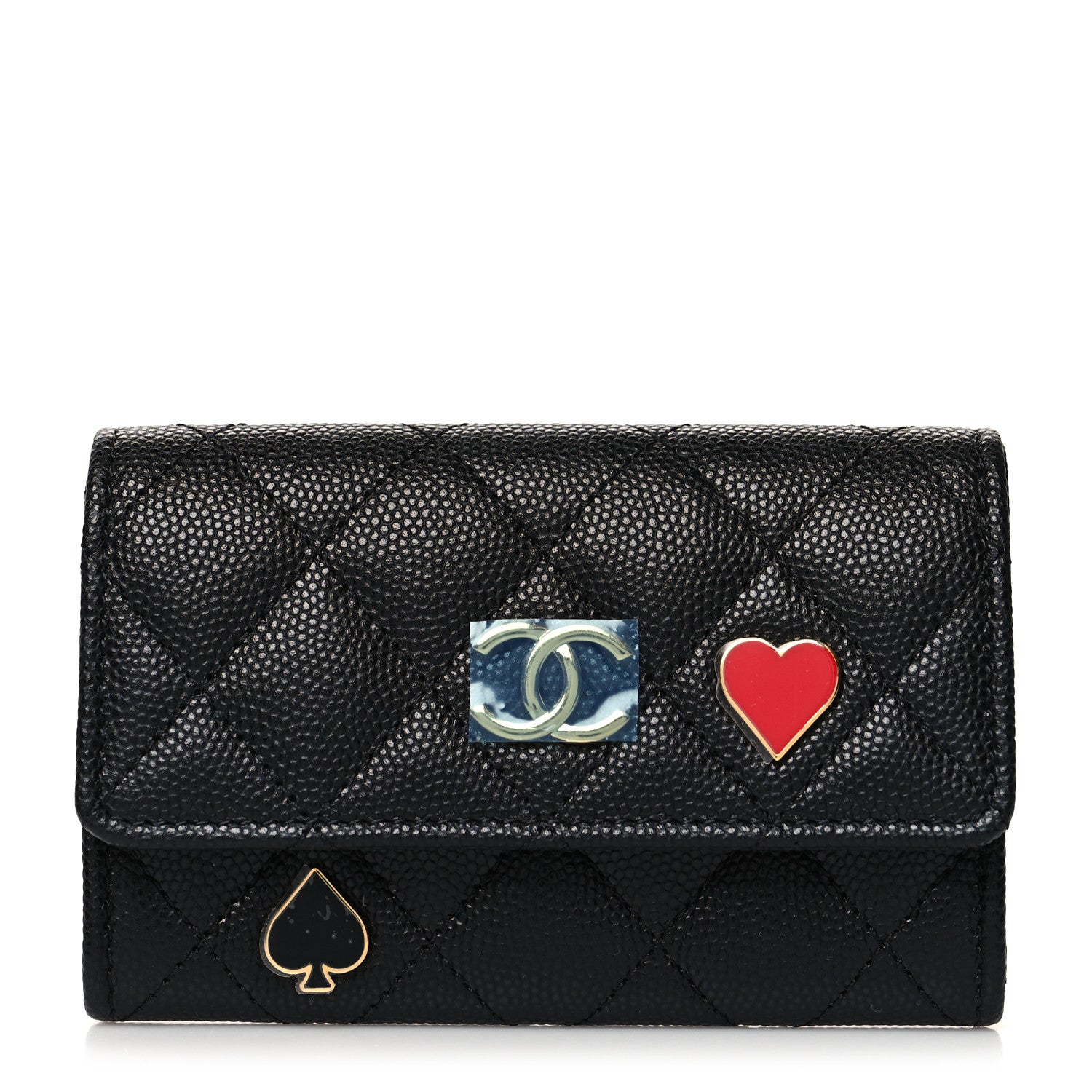 Chanel Caviar Quilted Enamel Coco Casino Flap Card Holder Wallet Black 1 of 12