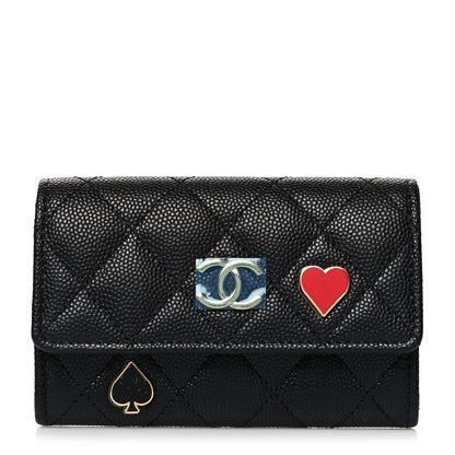 Chanel Caviar Quilted Enamel Coco Casino Flap Card Holder Wallet Black 1 of 12