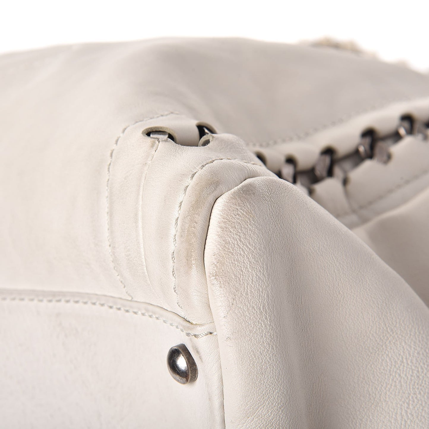 Calfskin Large East West Modern Chain Tote White