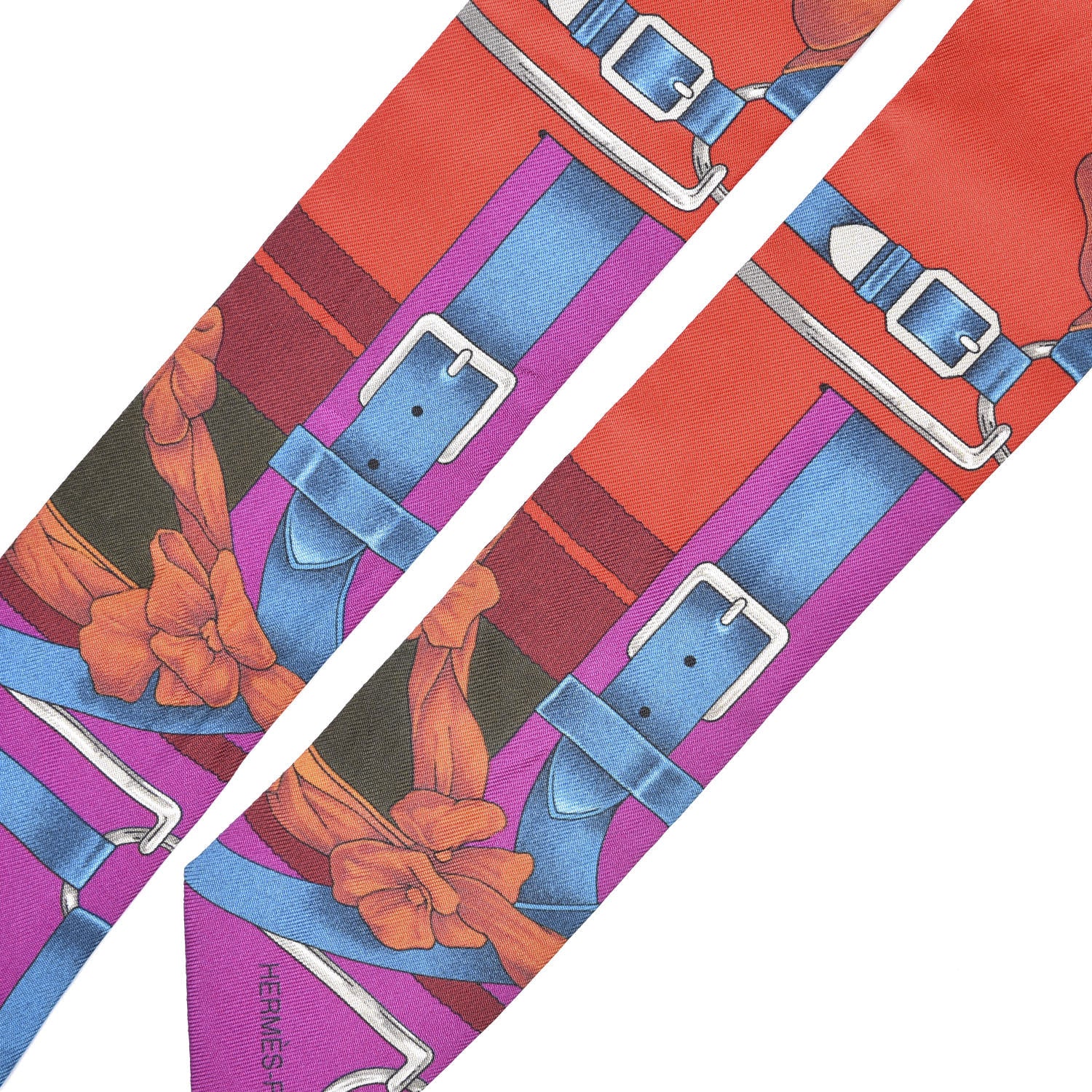 Hermes Silk Grand Manege Twilly Rouge Orange Fuchsia 4 of 4