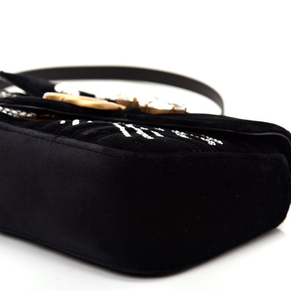 Gucci Velvet Matelasse Marquise Crystals Embroidered Small GG Marmont Shoulder Bag Black 7 of 11