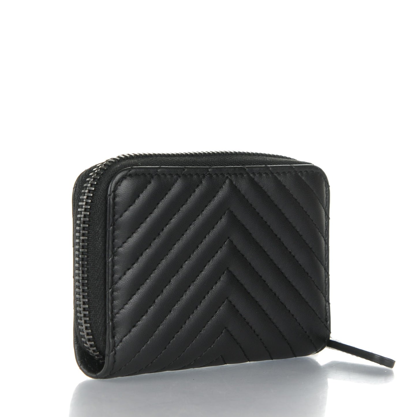 Lambskin Chevron Quilted Zip Around Coin Purse So Black