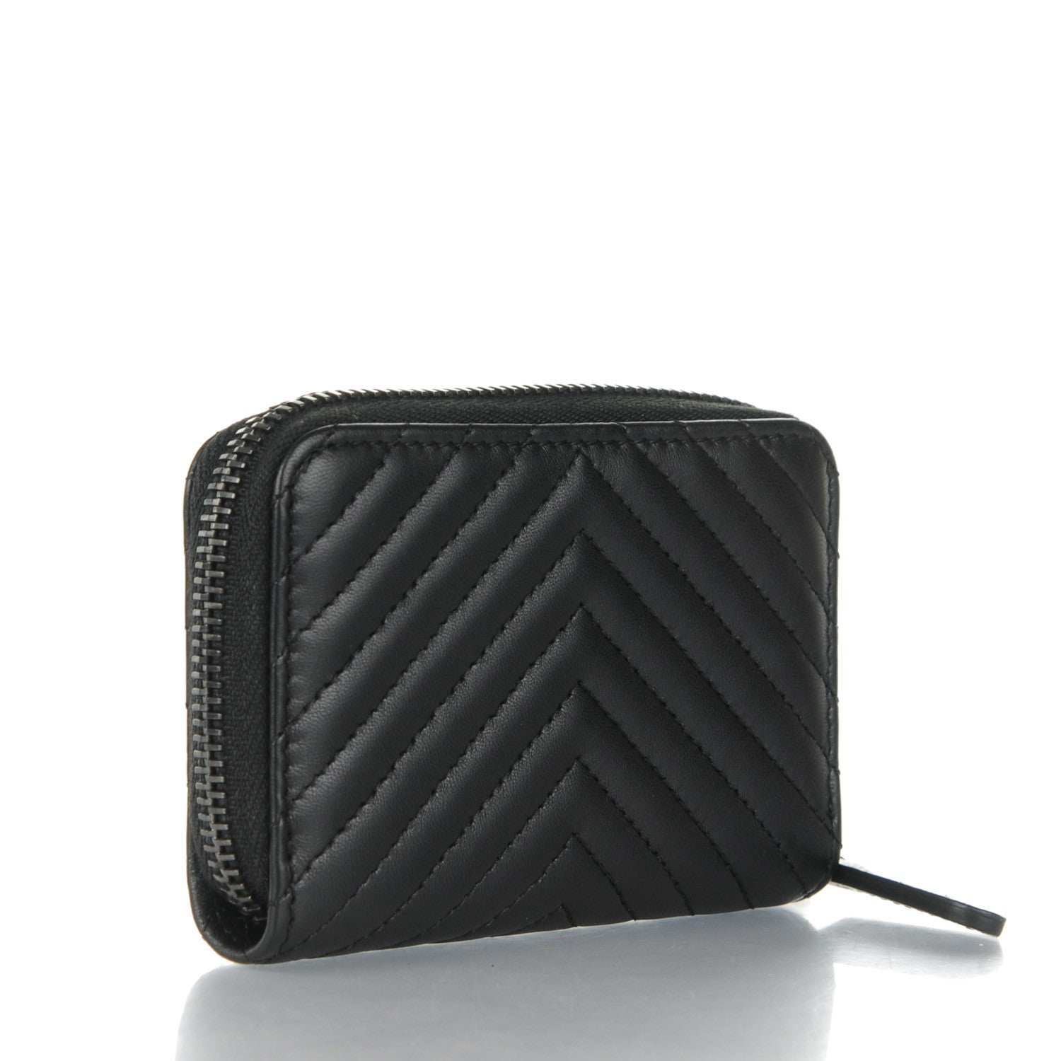 Chanel Lambskin Chevron Quilted Zip Around Coin Purse So Black 3 of 7