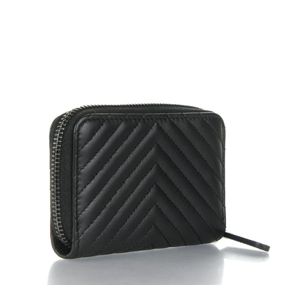 Chanel Lambskin Chevron Quilted Zip Around Coin Purse So Black 3 of 7