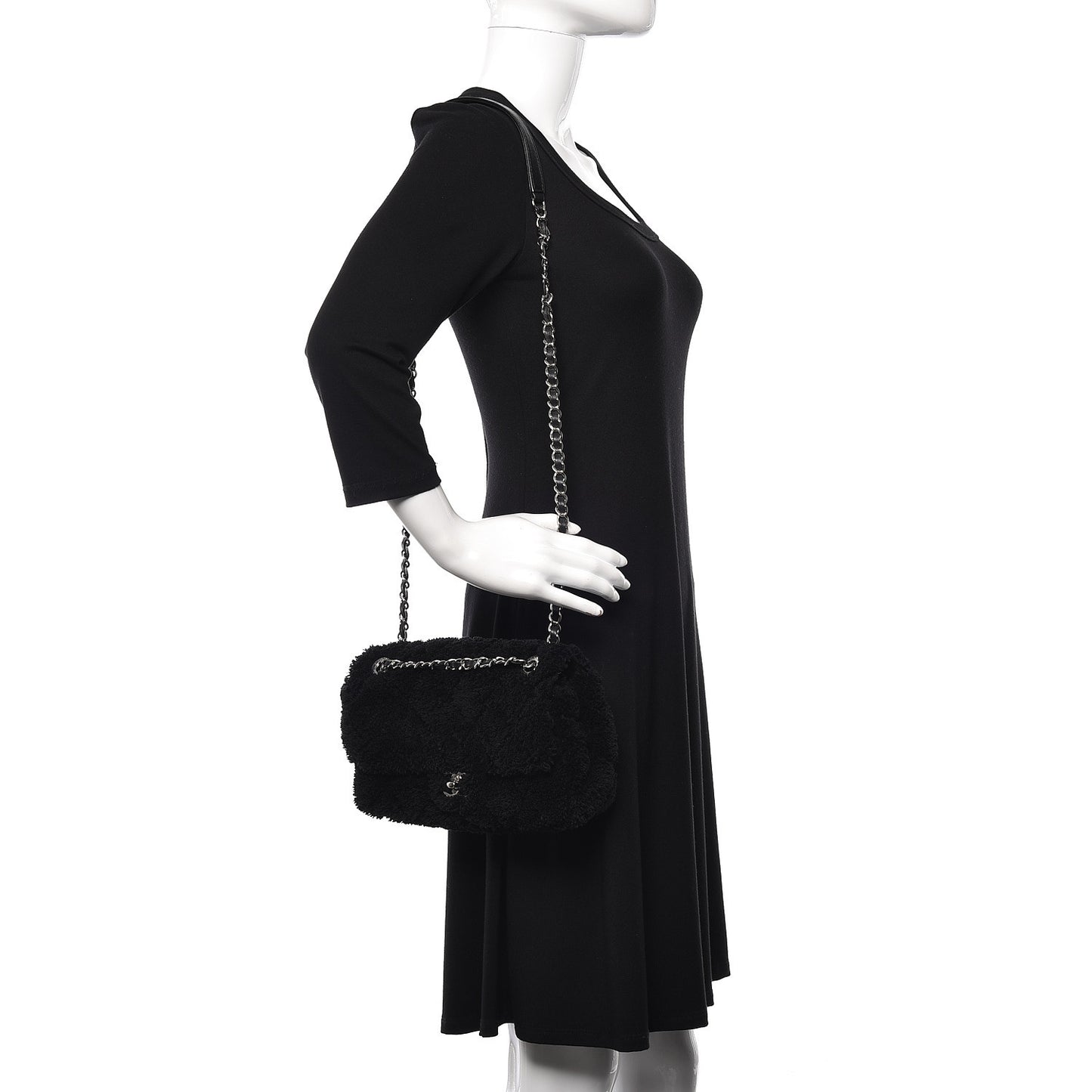 Lambskin Calfskin Mixed Fibers Quilted Medium Flap Black