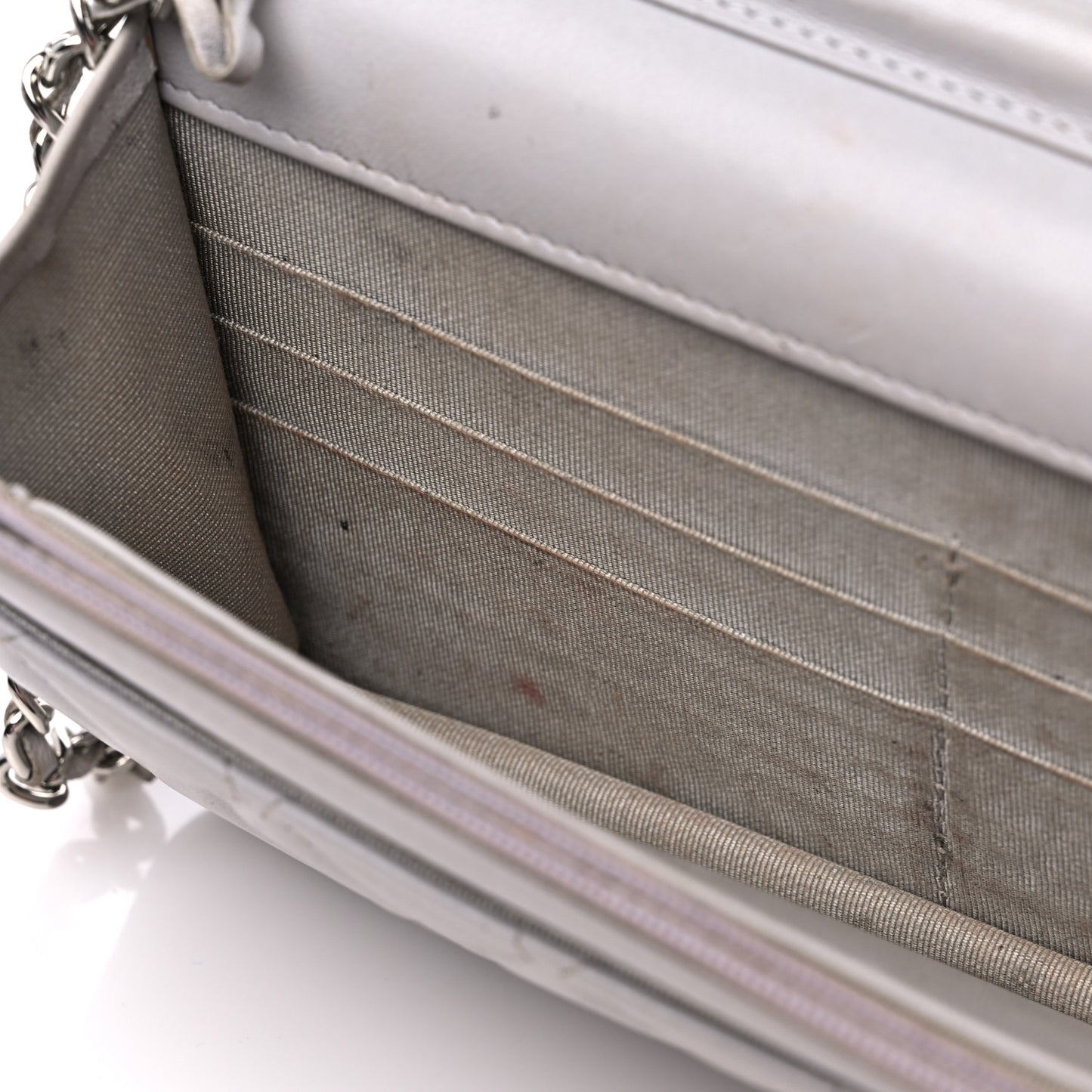 Lambskin Quilted Wallet On Chain WOC Grey