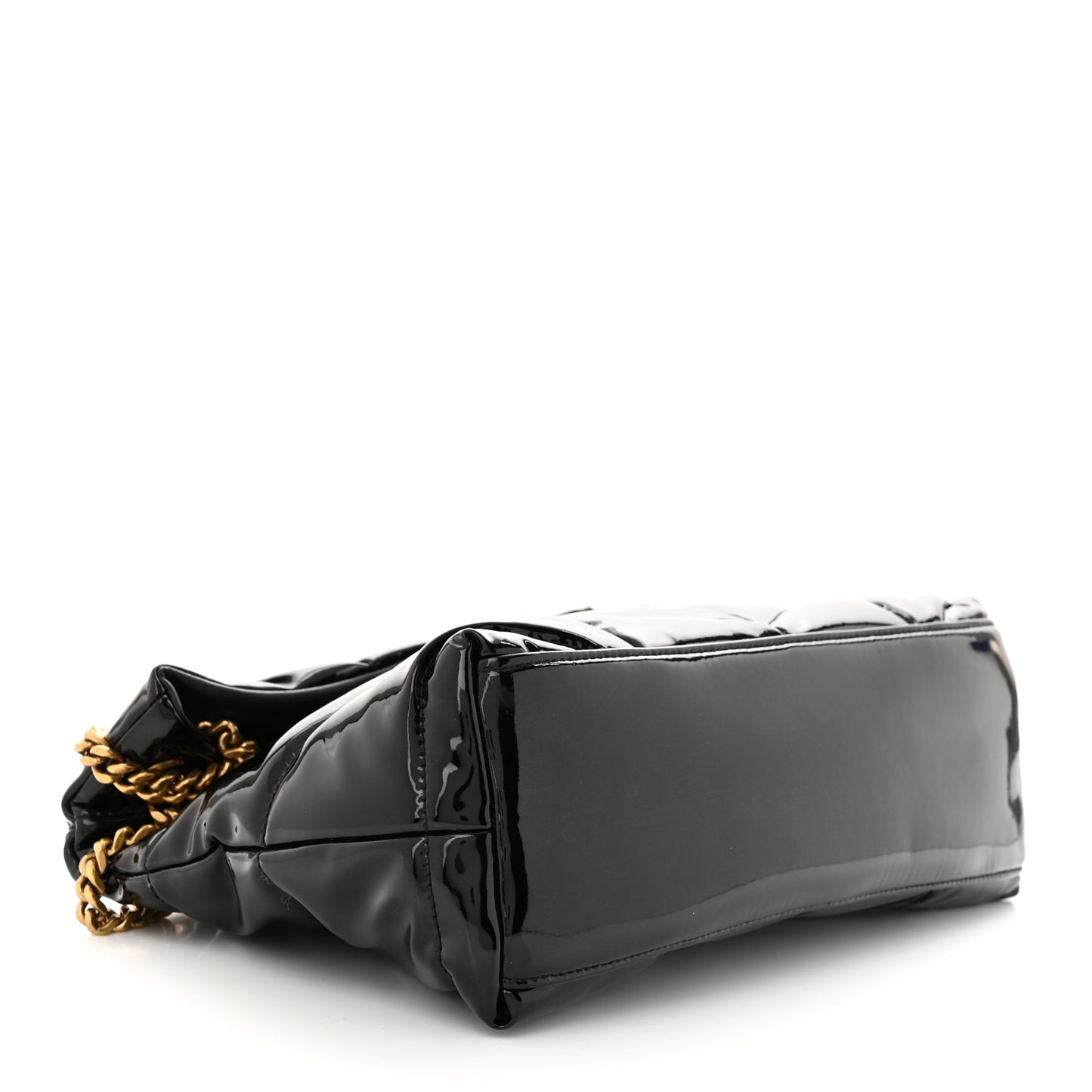 Patent Quilted Small Loulou Puffer Monogram Chain Satchel Black