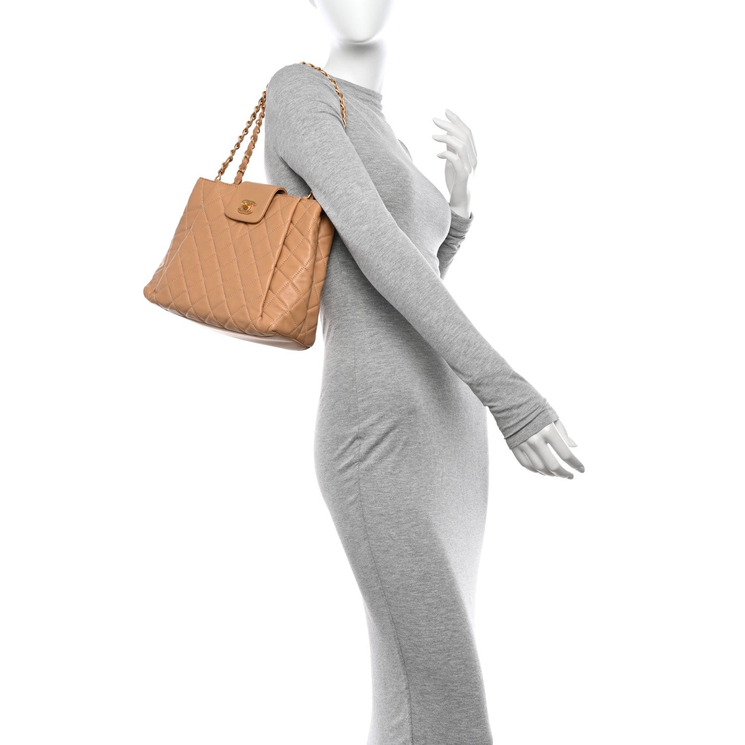 Chanel Lambskin Quilted CC Tote Beige 2 of 13