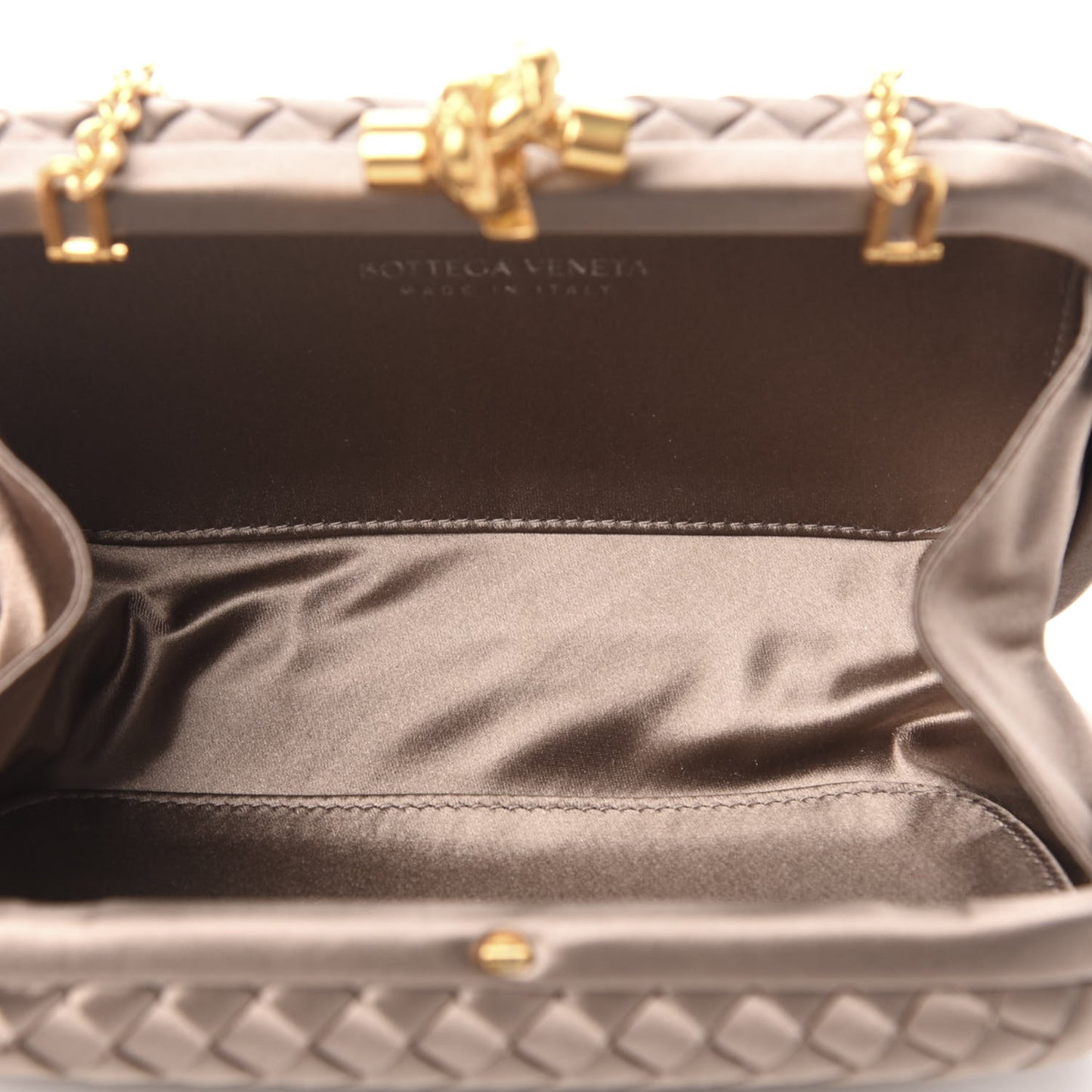 Satin Intrecciato Chain Knot Clutch Nude