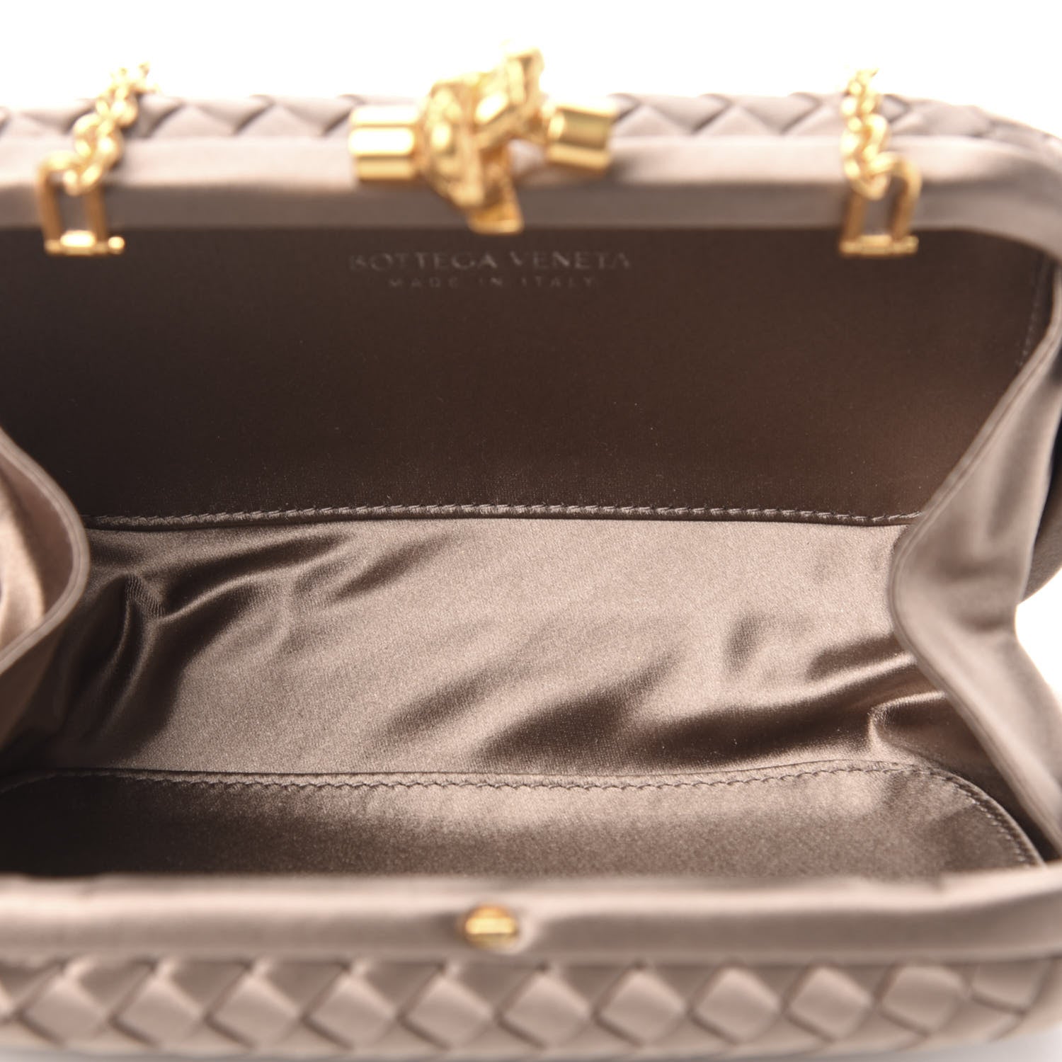 Bottega Veneta Satin Intrecciato Chain Knot Clutch Nude 5 of 9