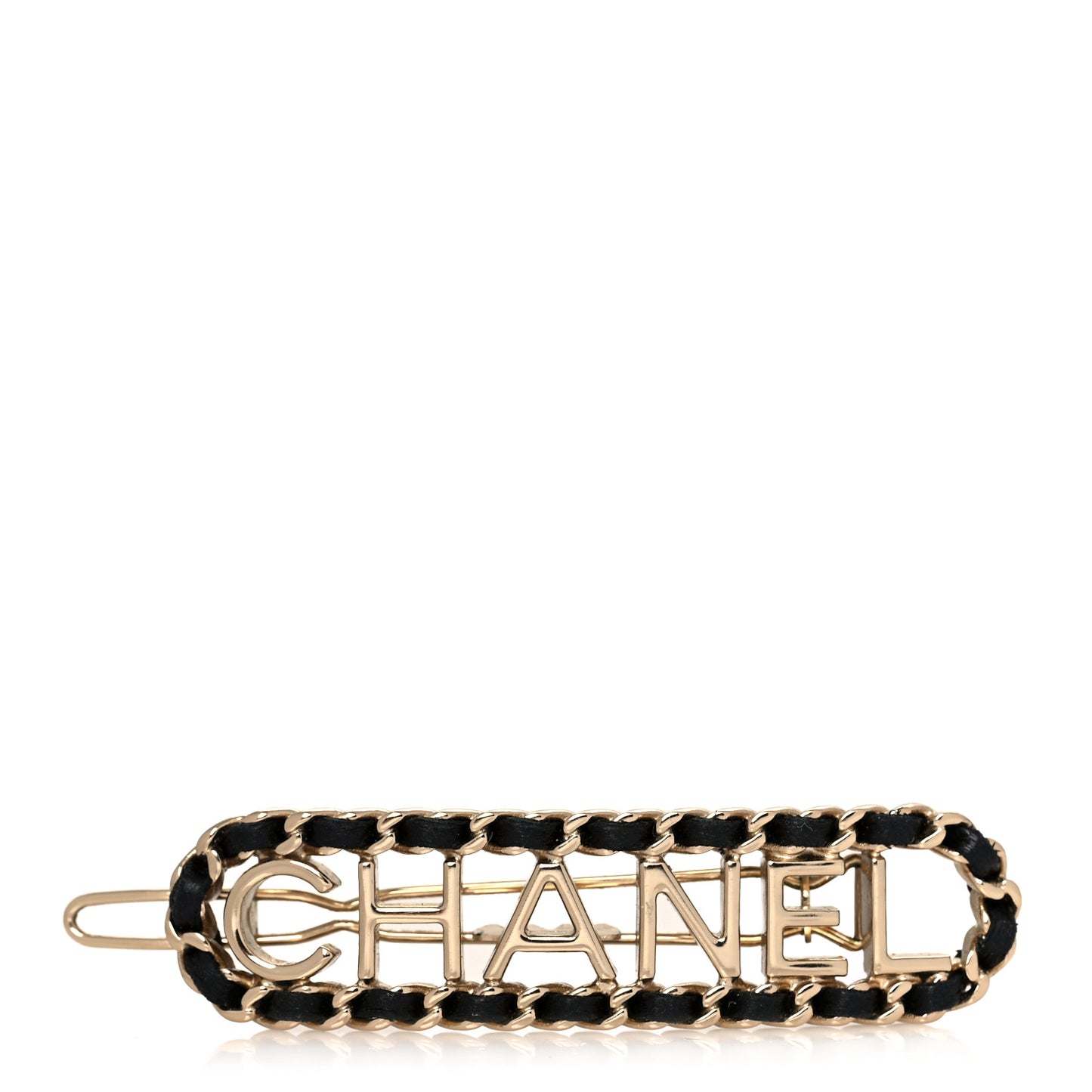 Metal Lambskin Vintage Allure Logo Hair Clip Black Gold