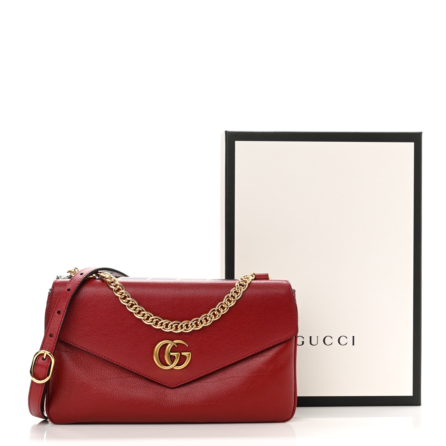 Gucci Calfskin Diagonal GG Medium Thiara Double Envelope Shoulder Bag Black Red 12 of 12