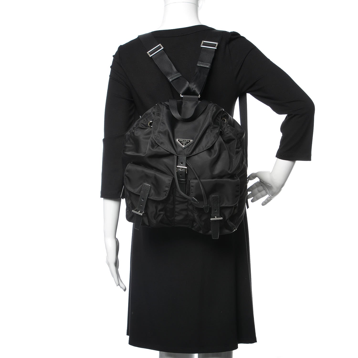 Prada Tessuto Nylon Saffiano Medium Backpack Black 2 of 10