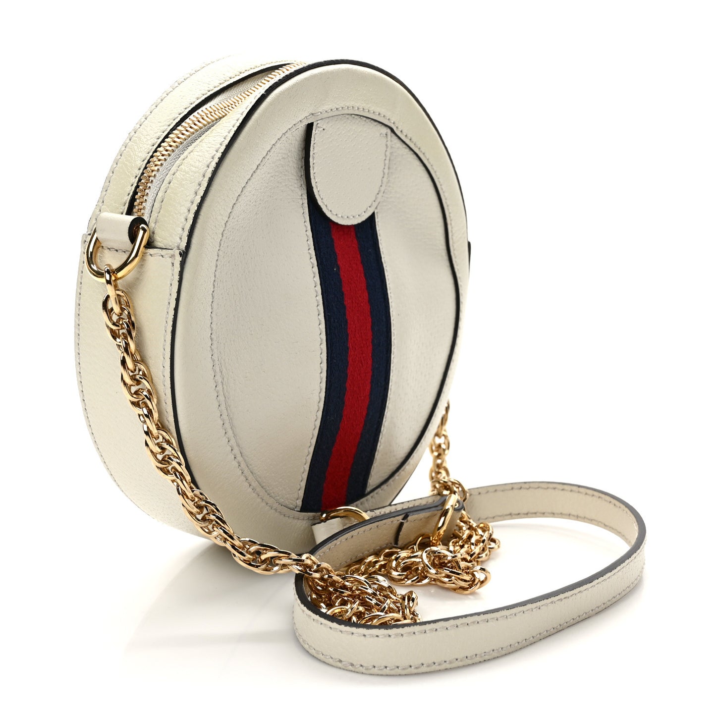Textured Calfskin Web Mini Ophidia Round Shoulder Bag Mystic White