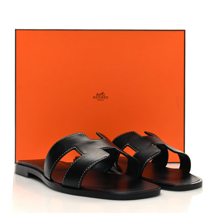 Hermes Box Calfskin Oran Sandals 38 Black 8 of 8