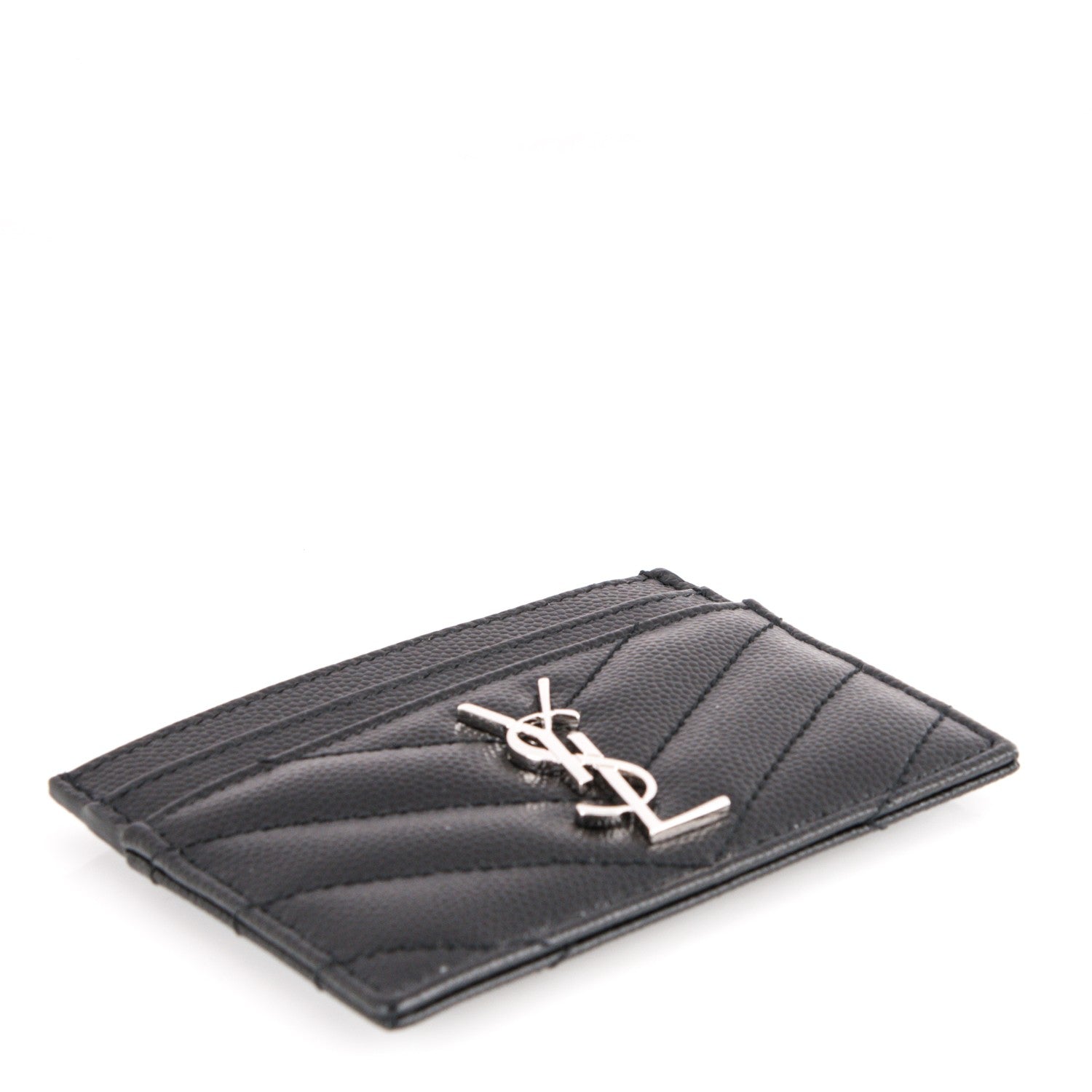 Saint Laurent Grain De Poudre Matelasse Chevron Monogram Credit Card Case Black 4 of 7