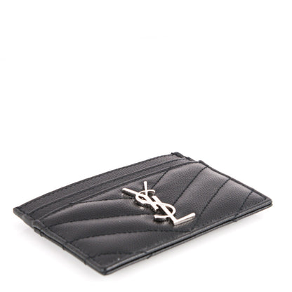 Saint Laurent Grain De Poudre Matelasse Chevron Monogram Credit Card Case Black 4 of 7