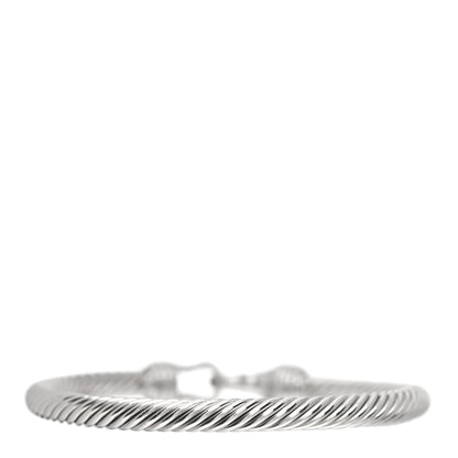 David Yurman Sterling Silver 18K White Gold Diamond 5mm Cable Buckle Bracelet 3 of 4