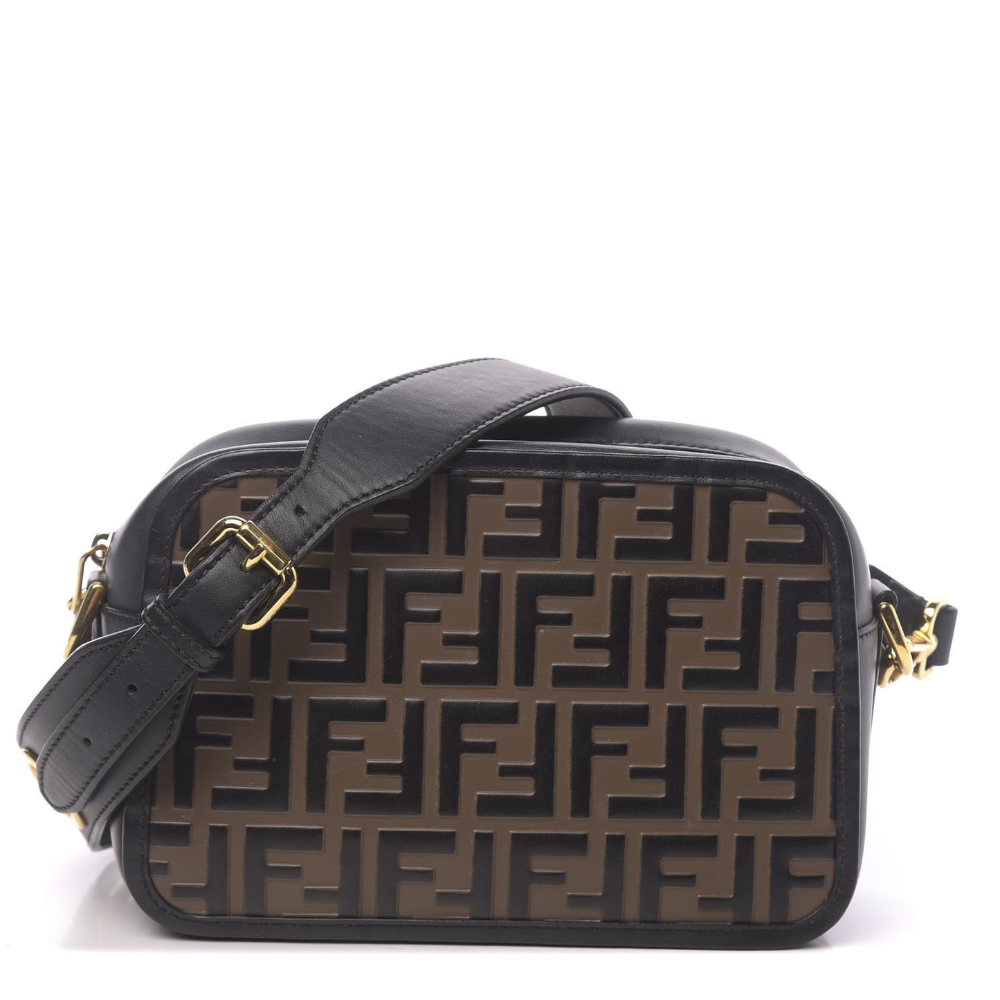 Vitello Century F is Fendi Bi-Color FF 1974 Embossed Camera Case Maya Black