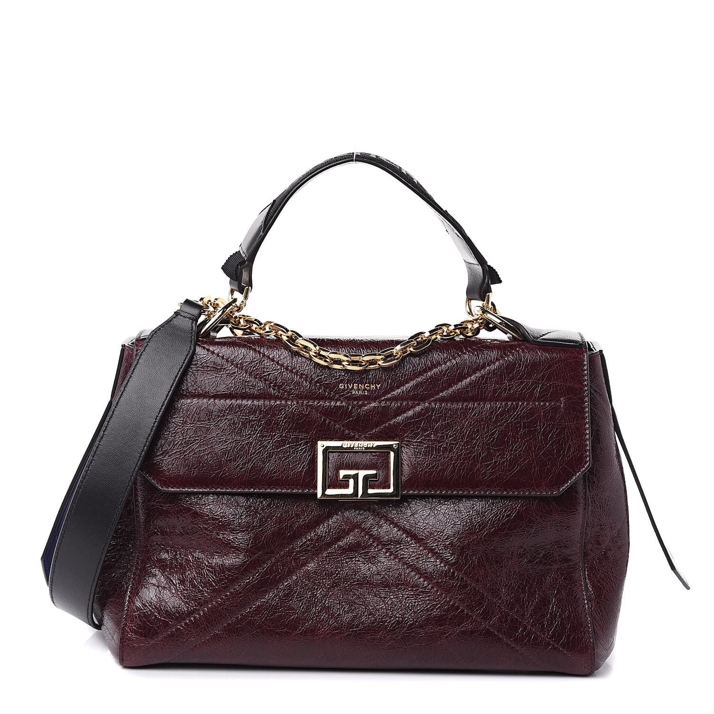 Creased Patent Calfskin Medium ID Flap Aubergine