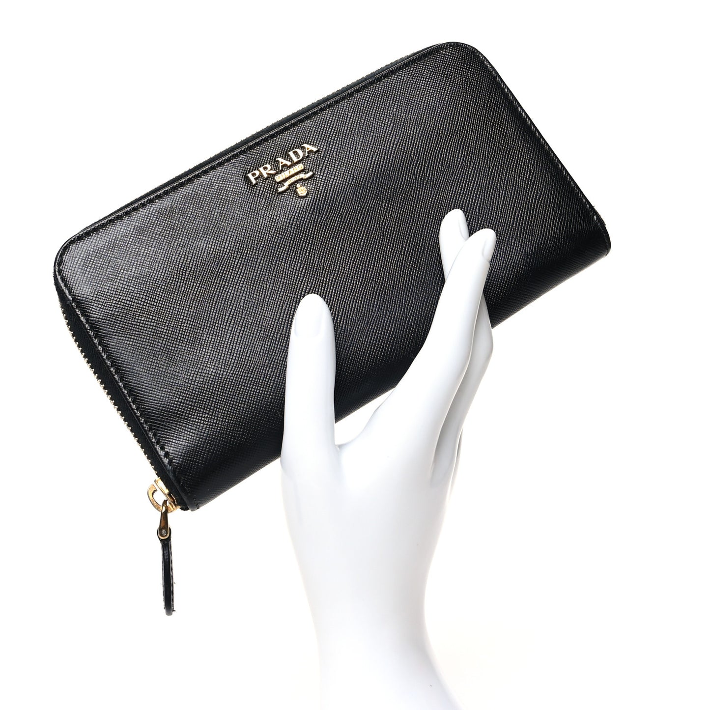 Saffiano Metal Zip Around Wallet Black