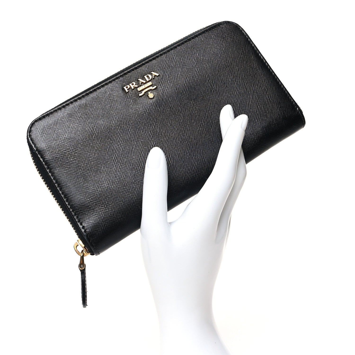 Prada Saffiano Metal Zip Around Wallet Black 2 of 14