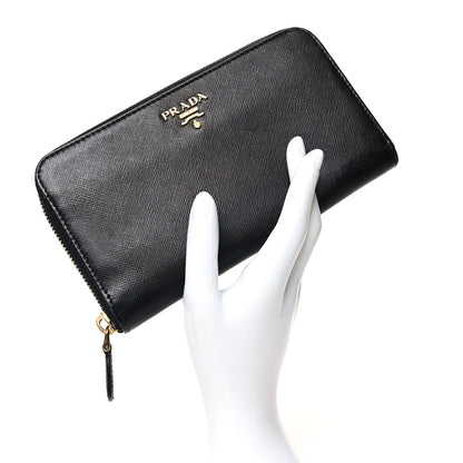 Prada Saffiano Metal Zip Around Wallet Black 2 of 14