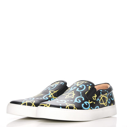 Gucci Calfskin GucciGhost Print Mens Dublin Slip On Sneakers 41 Black New Acquamarine 3 of 8