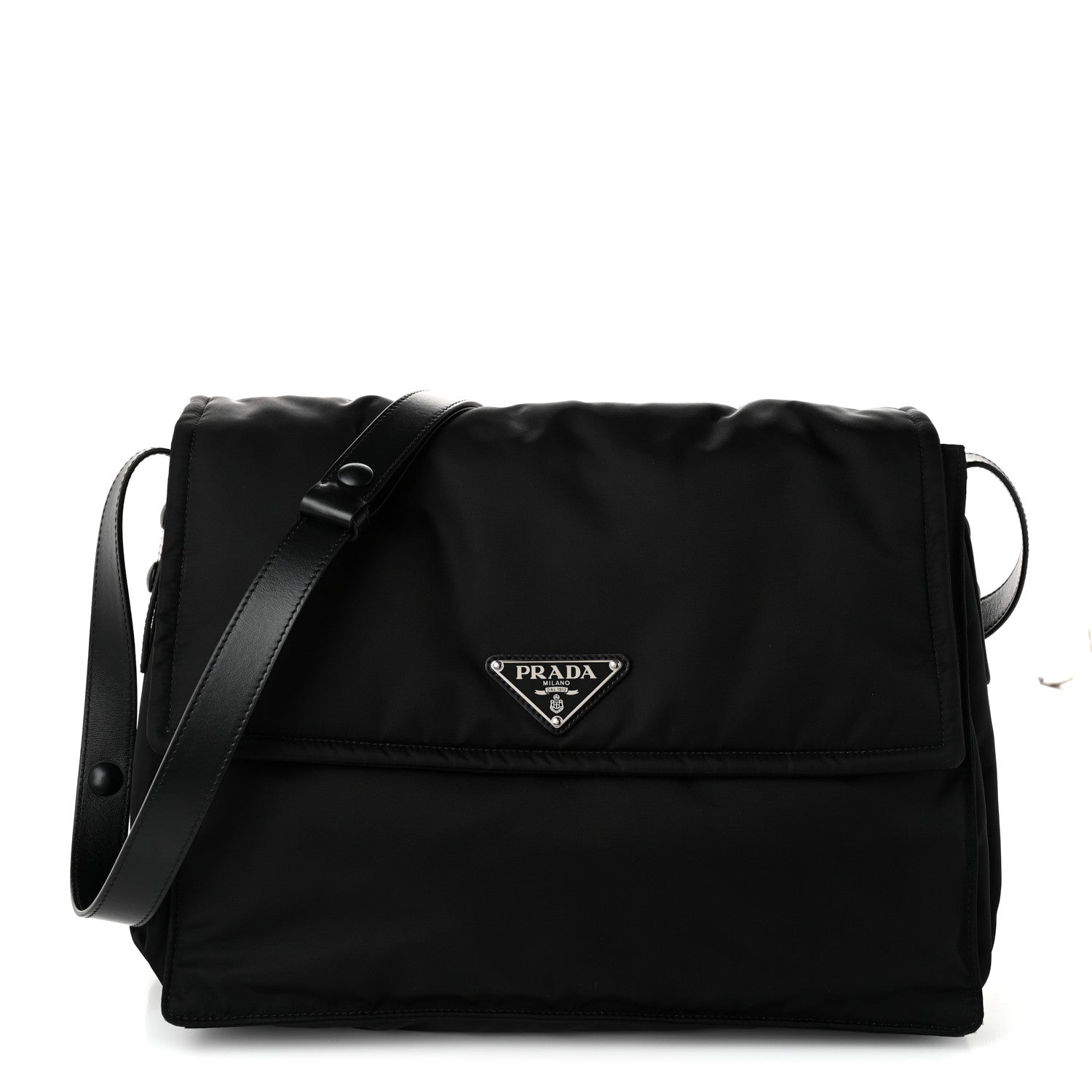 Prada Re-Nylon Vitello Padded Large Flap Shoulder Bag Black 1 of 9