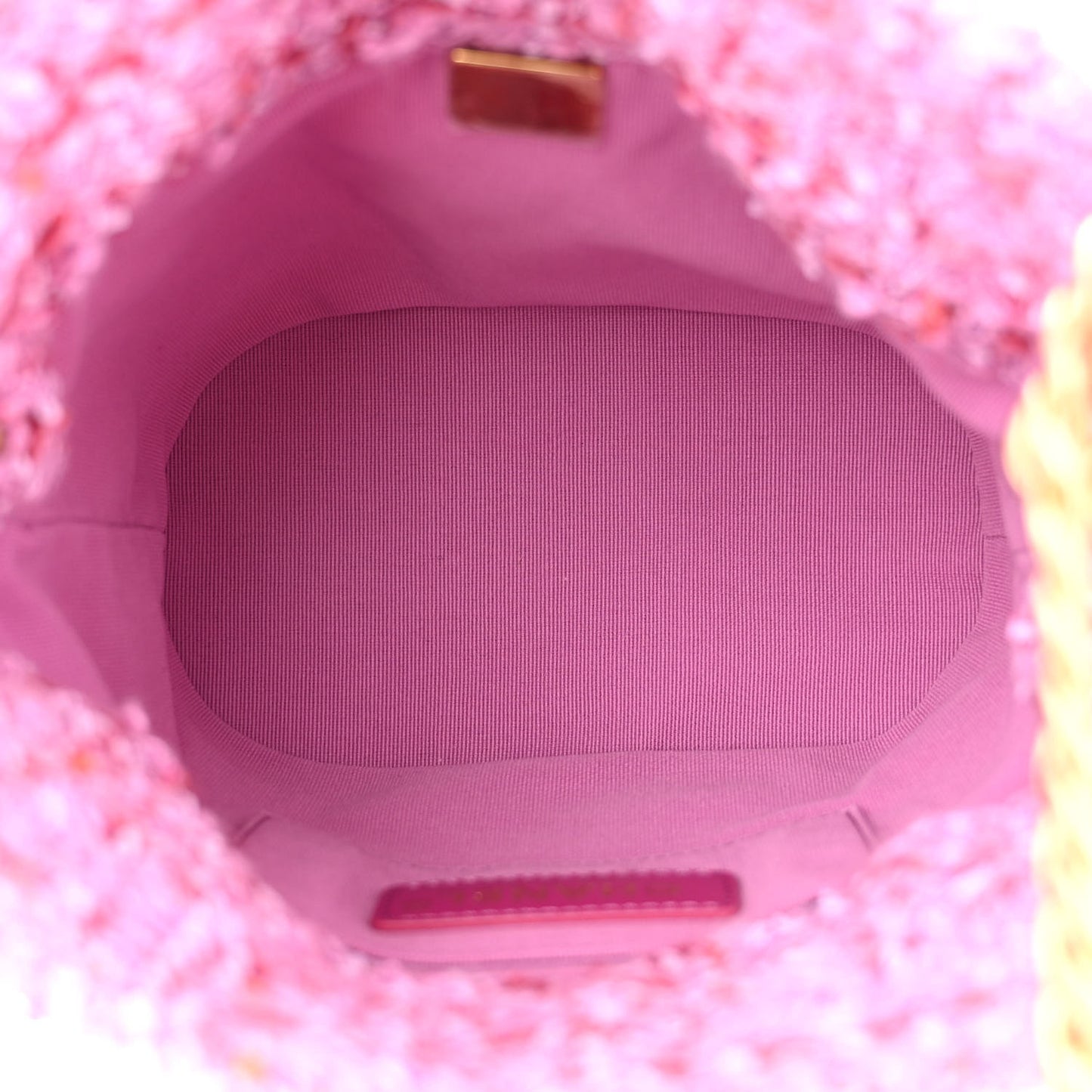 Tweed Enamel Quilted Pending CC Bucket Drawstring Bag Light Purple Pink Red