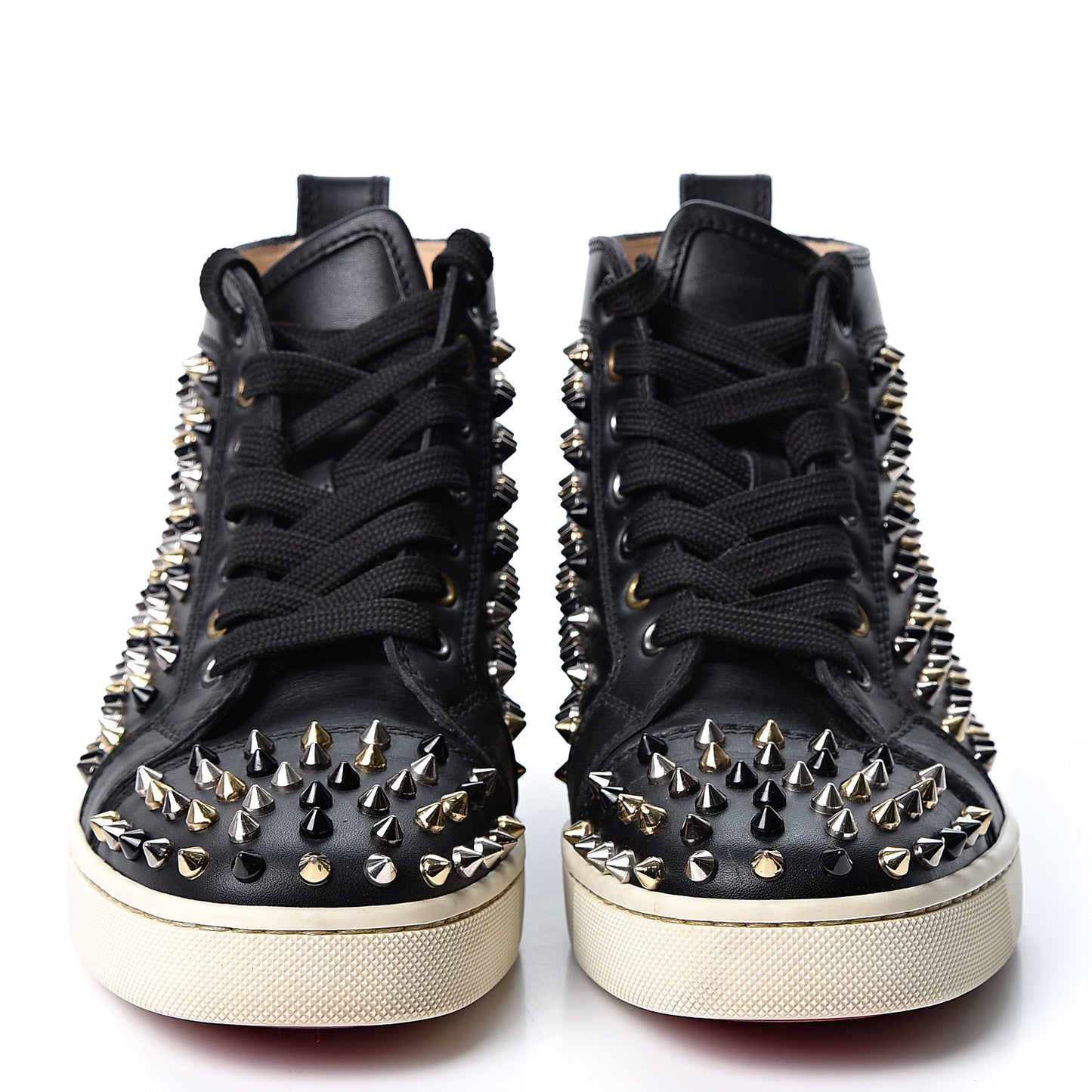 Calfskin Womens Louis Spikes Flat Sneakers 37 Black Multi