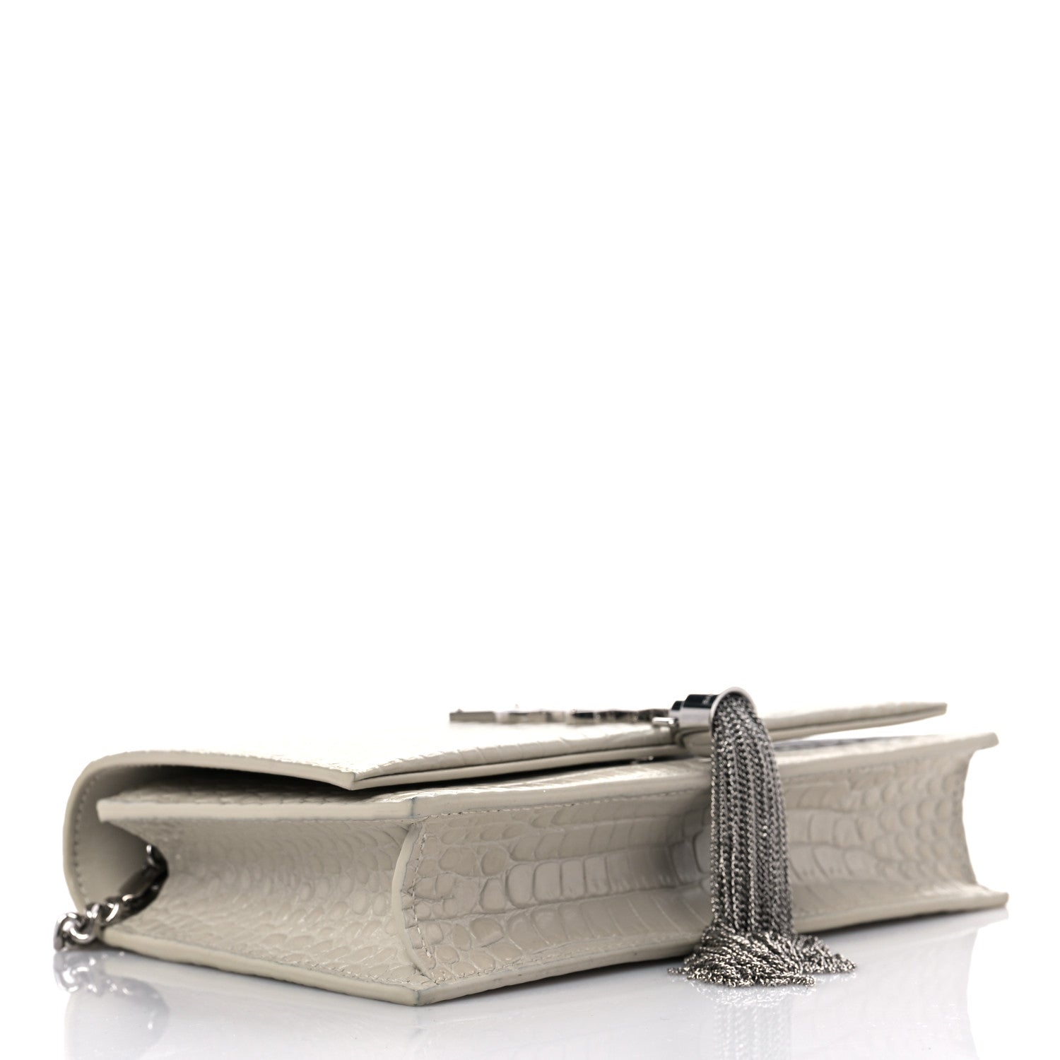 Saint Laurent Calfskin Crocodile Embossed Kate Monogram Tassel Chain Wallet Crema Soft 4 of 14