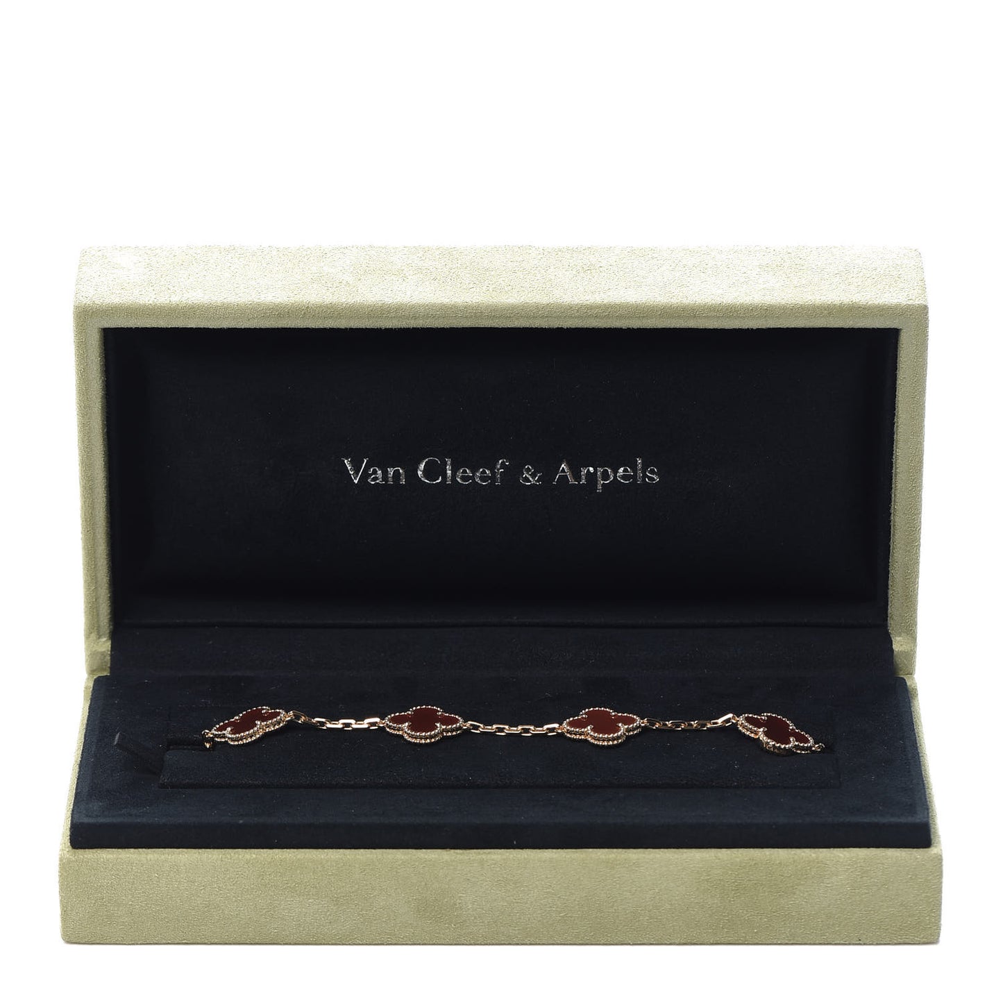 18K Yellow Gold Carnelian 5 Motifs Vintage Alhambra Bracelet
