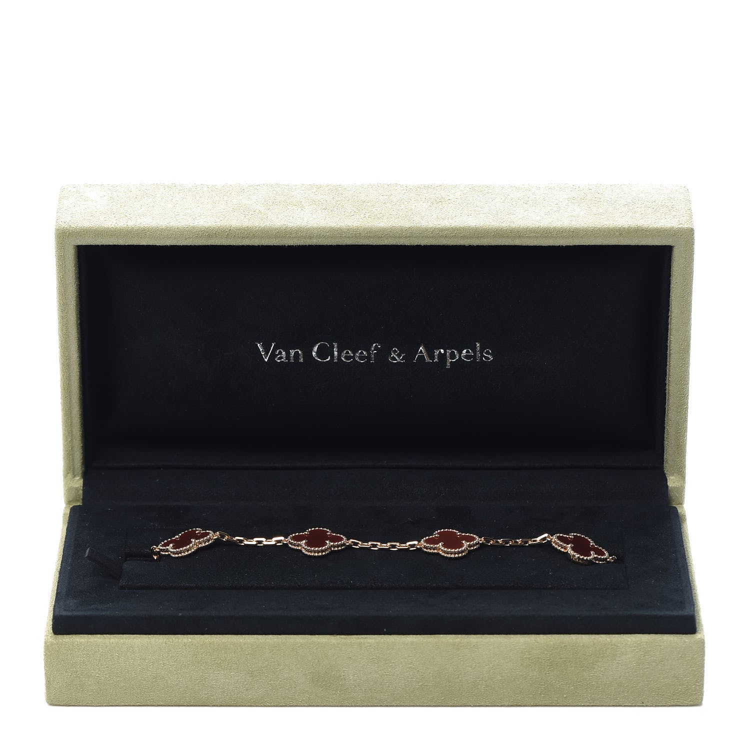 Van Cleef & Arpels 18K Yellow Gold Carnelian 5 Motifs Vintage Alhambra Bracelet 7 of 7
