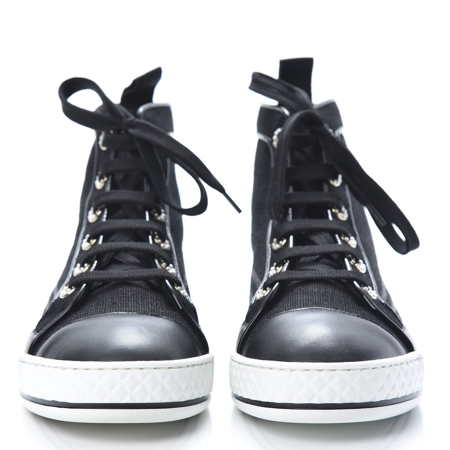 Fabric Lambskin Lace Up Cap Toe Sneakers 38 Black