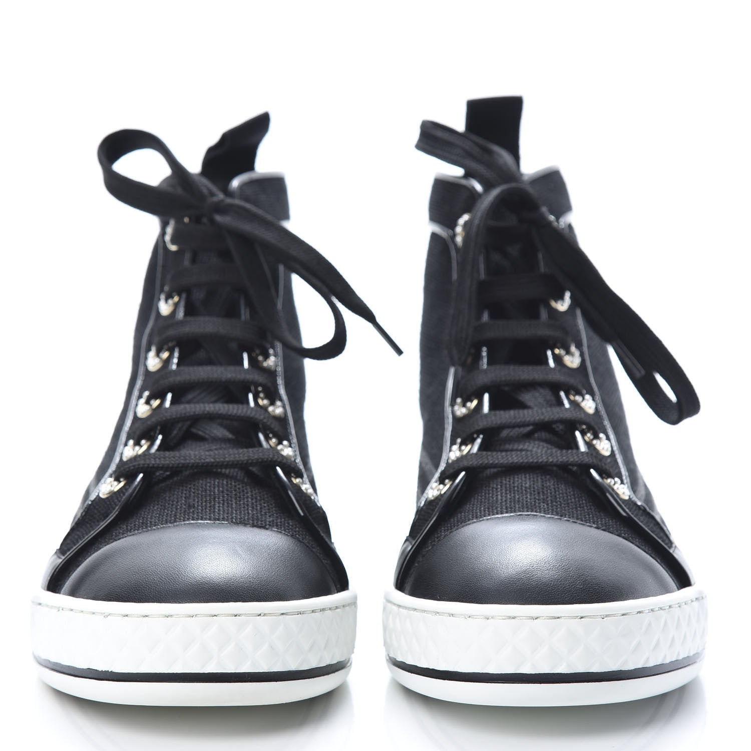Chanel Fabric Lambskin Lace Up Cap Toe Sneakers 38 Black 2 of 9