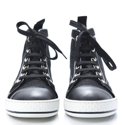 Chanel Fabric Lambskin Lace Up Cap Toe Sneakers 38 Black 2 of 9