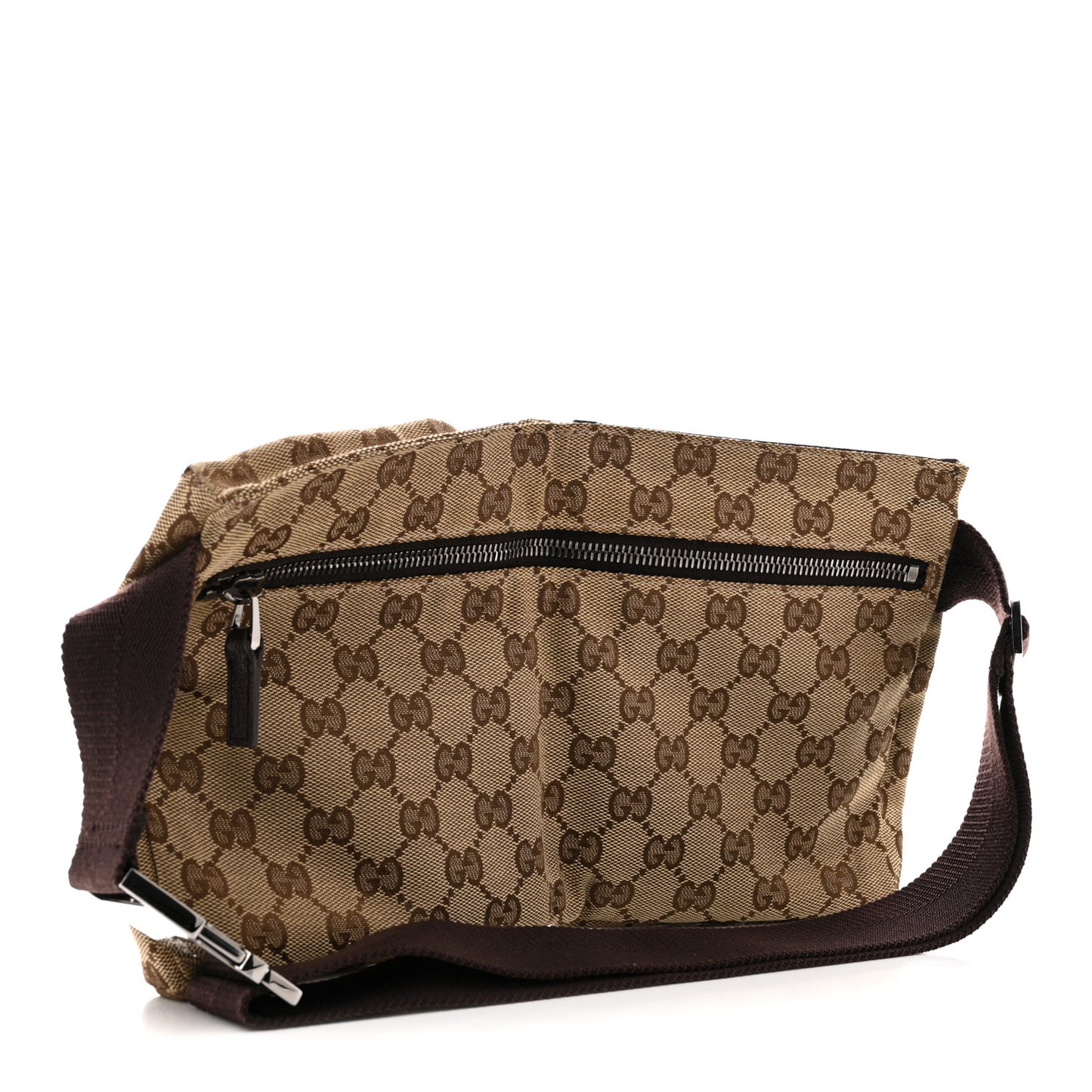 GG Monogram Double Pocket Belt Bag Dark Brown
