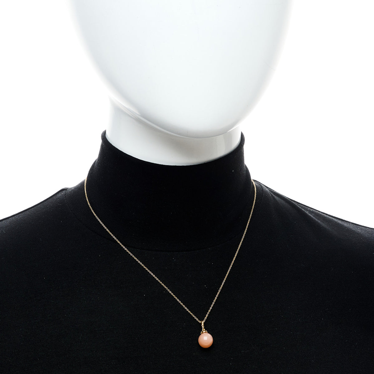 David Yurman 18K Yellow Gold Diamond Pink Moonstone 9mm Solari Pendant Necklace 2 of 5