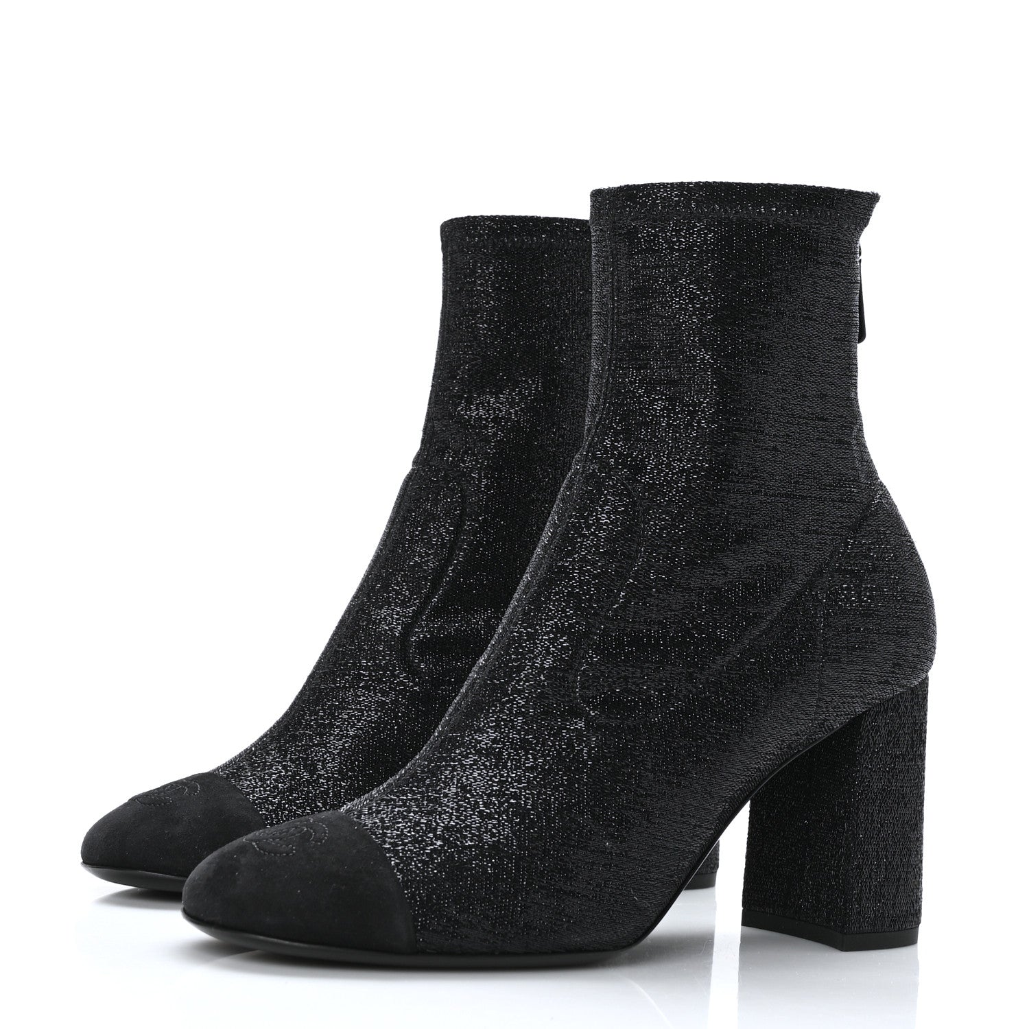 Chanel Fabric Suede Kidskin CC Cap Toe Short Boots 38.5 Black 3 of 6