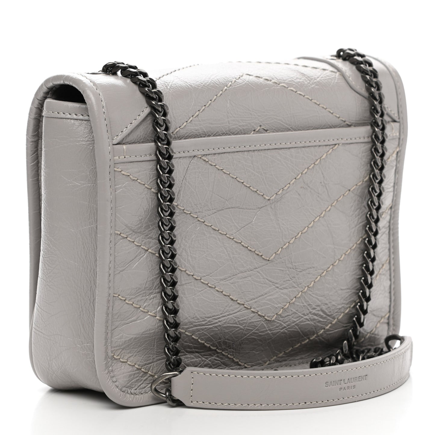 Crinkled Calfskin Matelasse Monogram Niki Chain Wallet Granite