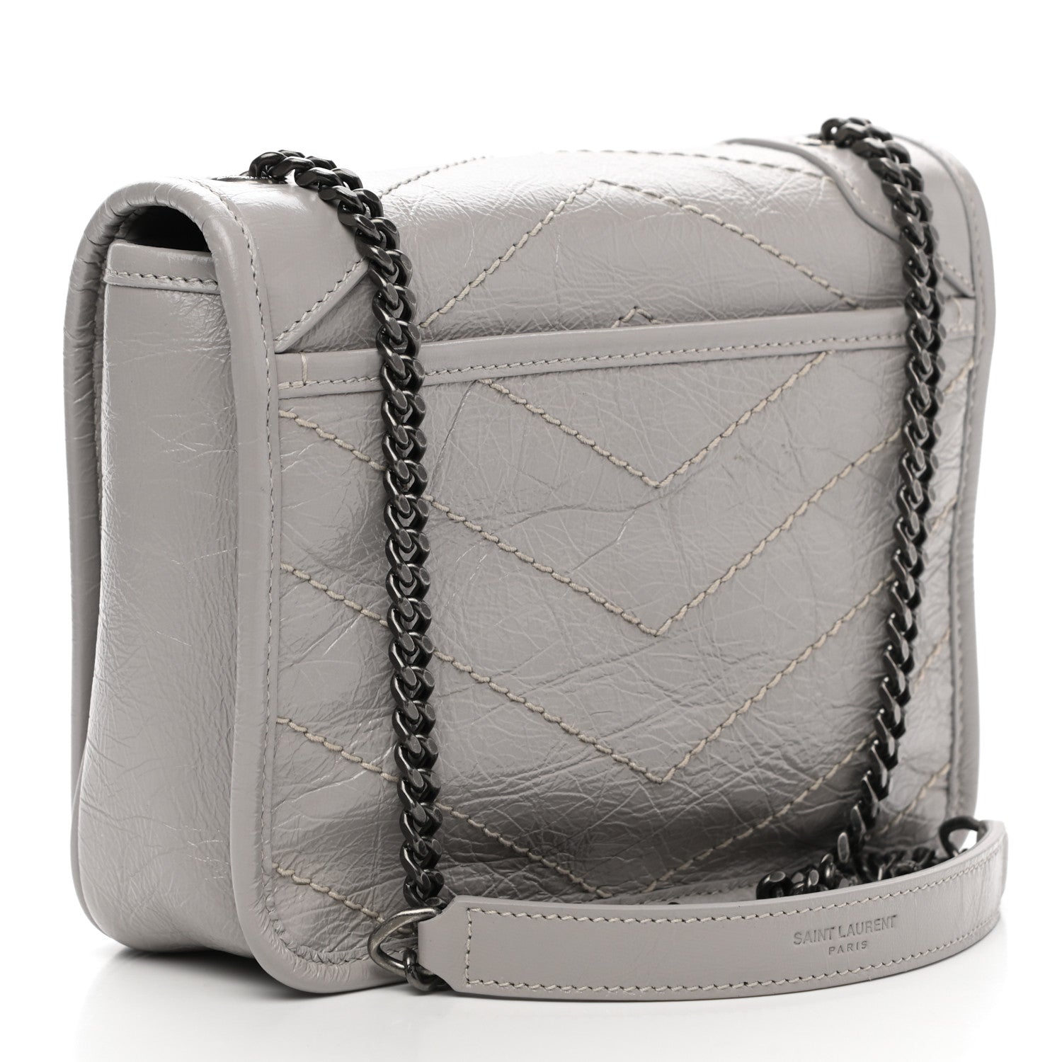 Saint Laurent Crinkled Calfskin Matelasse Monogram Niki Chain Wallet Granite 3 of 10