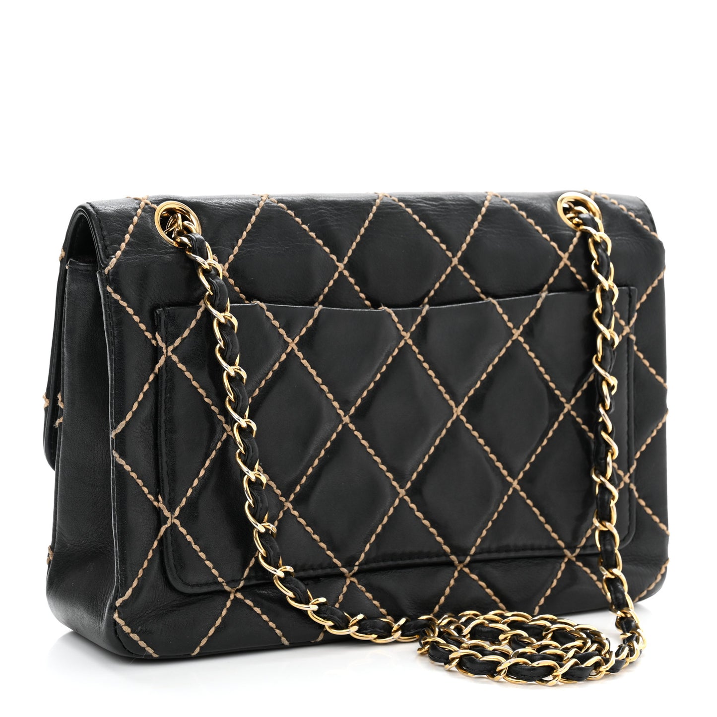 Calfskin Diamond Stitch Surpique Flap Black