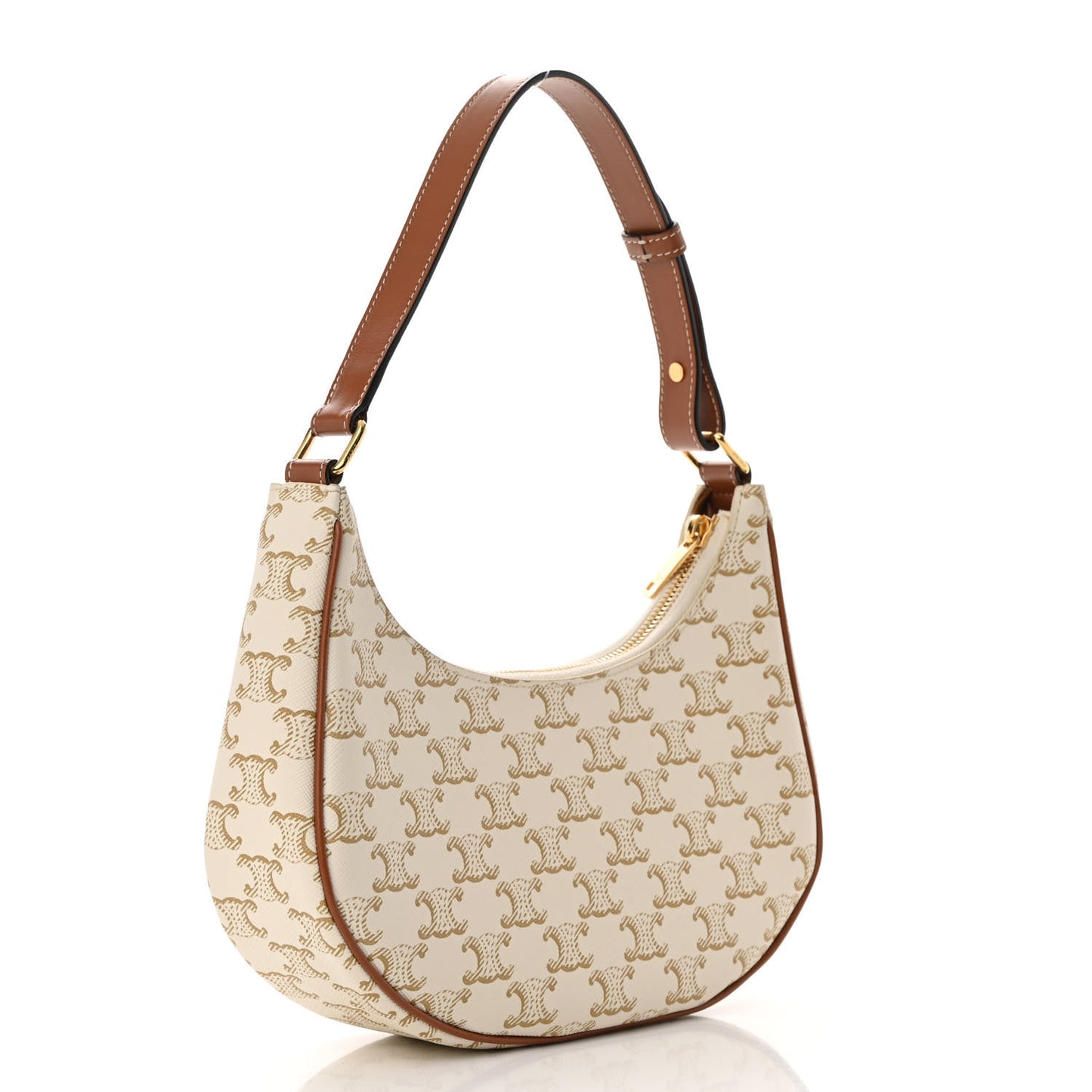Canvas Calfskin Ava Triomphe Shoulder Bag White