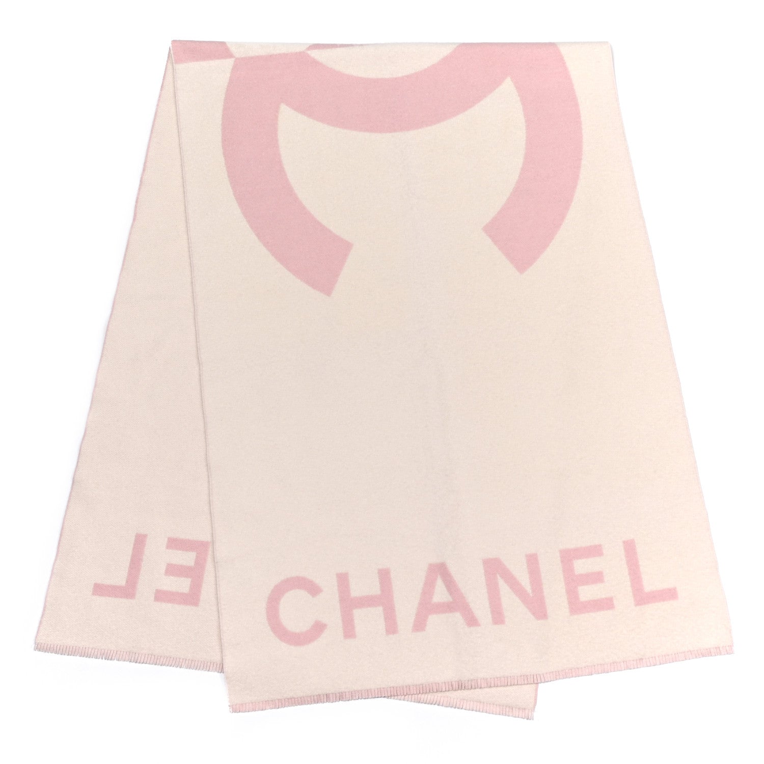 Chanel Cashmere CC Fringe Stole Pink White 2 of 6