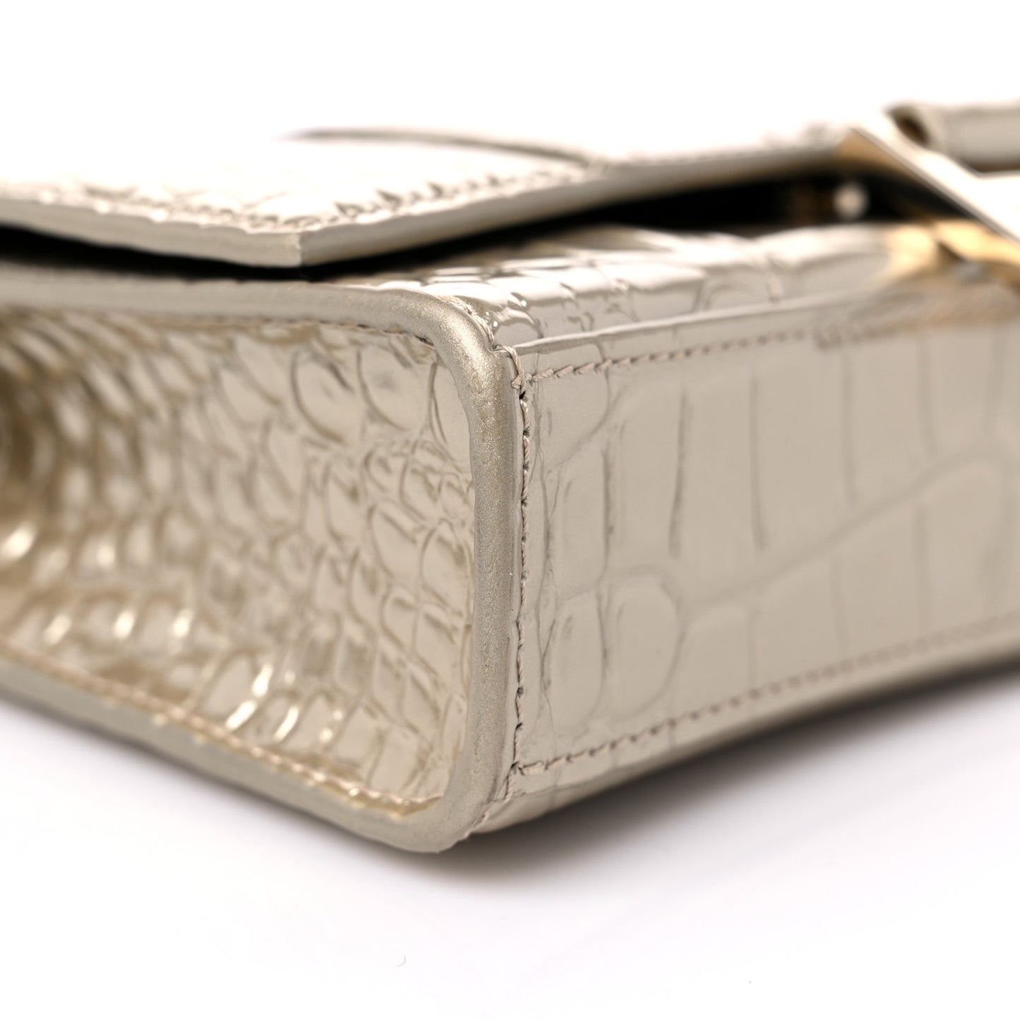 Shiny Calfskin Crocodile Embossed Hourglass Chain Bag Light Gold