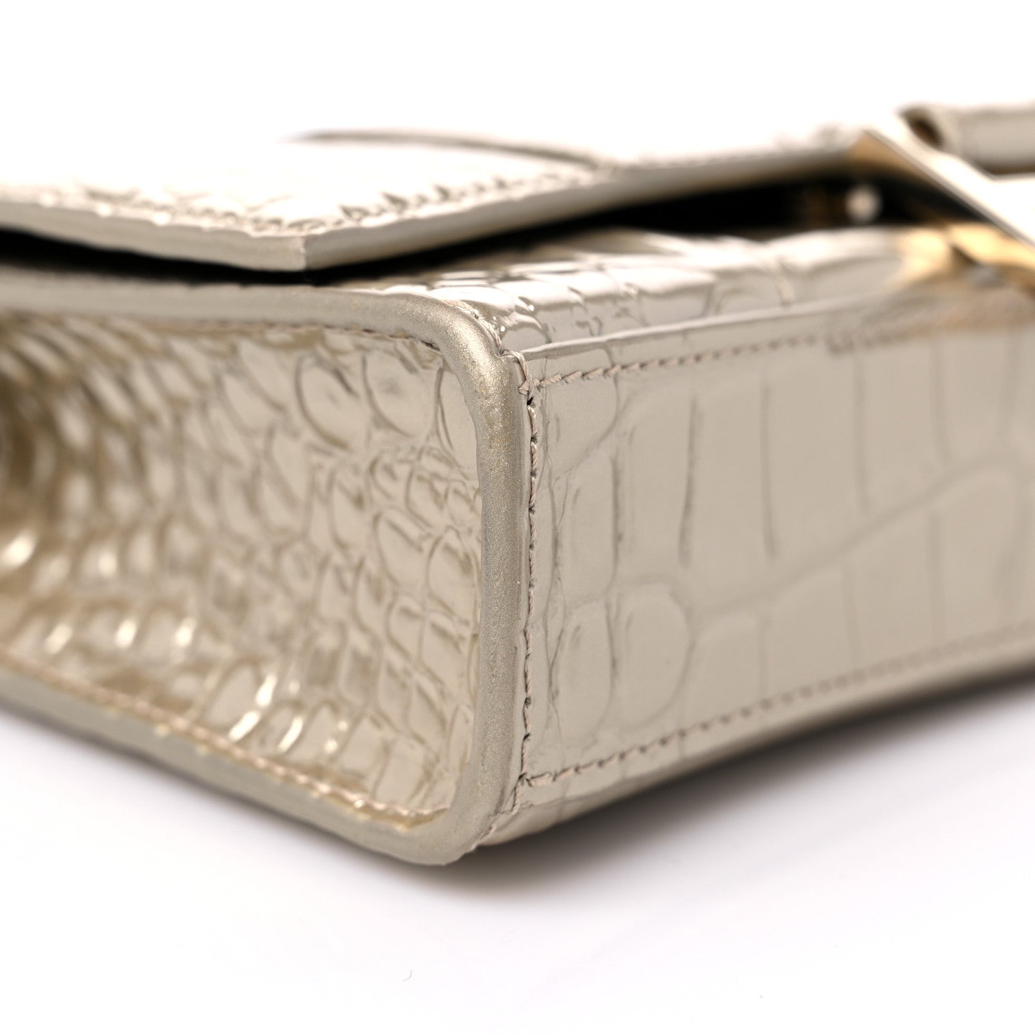 Balenciaga Shiny Calfskin Crocodile Embossed Hourglass Chain Bag Light Gold 7 of 10