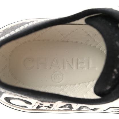 Chanel Printed Fabric Low Top Logo Sneakers 40.5 White Black 7 of 10